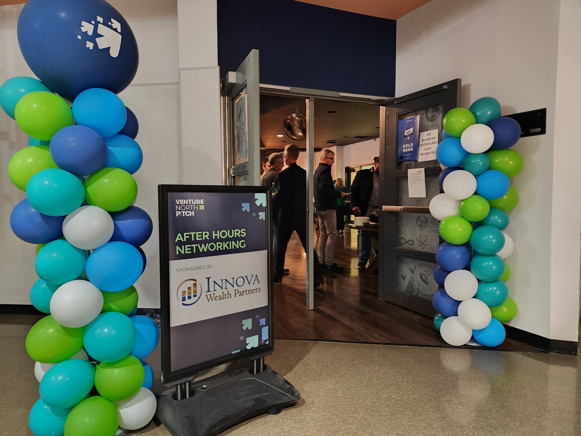 After Hours Networking signage sponsored by Innova Wealth Partners at Venture North PITCH.