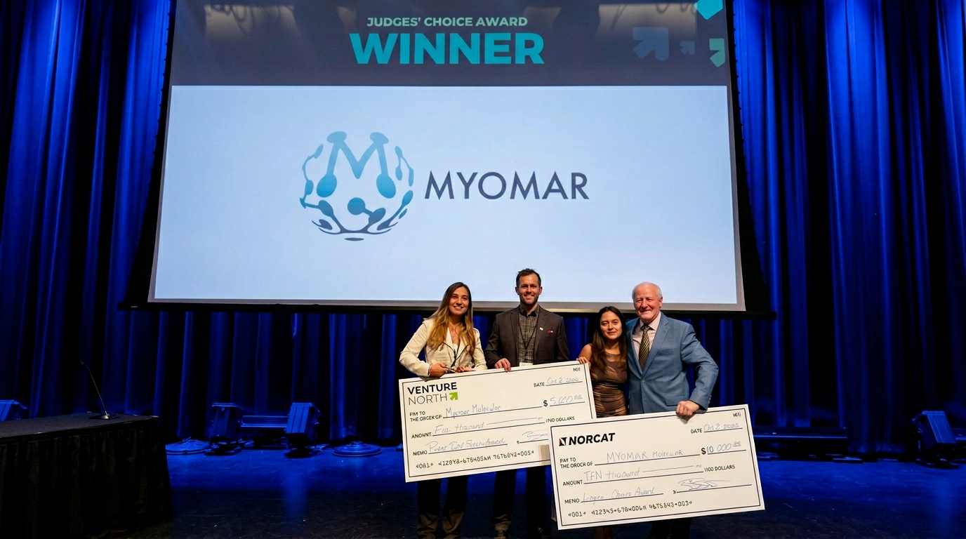 Myomar Molecular accepting their award on stage at Venture North PITCH 2025